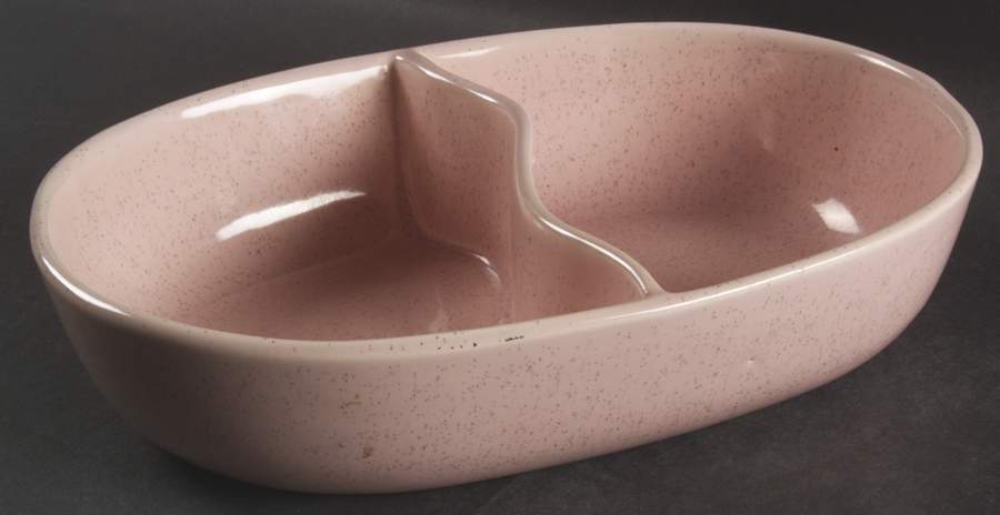 Monterey Moderne-Pink 9" Oval Divided Vegetable Bowl by Bauer-1