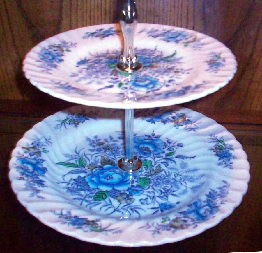 Blue Cluster 2 Tiered Serving Tray (Luncheon & Dessert Plate) by British Anchor-1