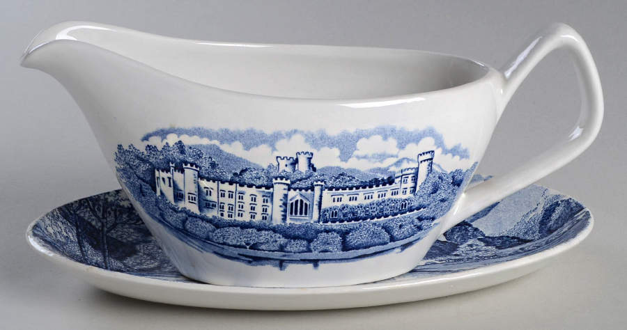 English Castles Blue Gravy Boat & Underplate by Barratts-1