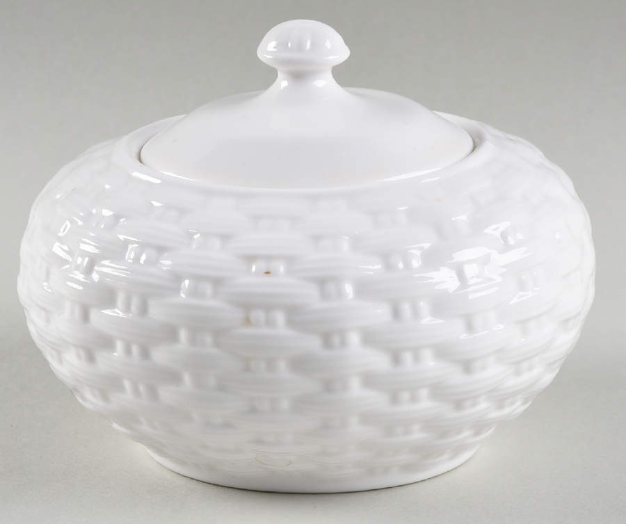 Basketweave Mini Sugar Bowl & Lid by Belleek Pottery (Ireland)-1
