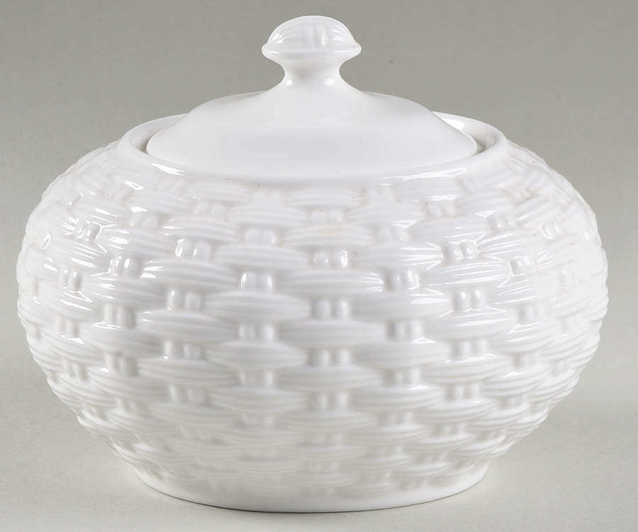 Basketweave Sugar Bowl & Lid by Belleek Pottery (Ireland)-1