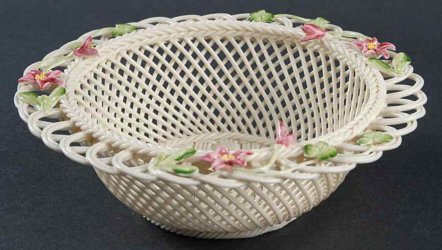 Basketware Rhododendron Basket by Belleek Pottery (Ireland)-1