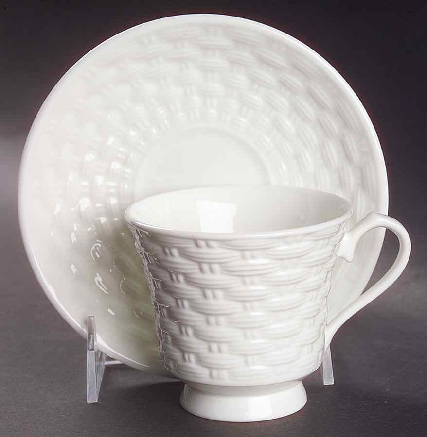 Basketweave Footed Cup & Saucer Set by Belleek Pottery (Ireland)-1