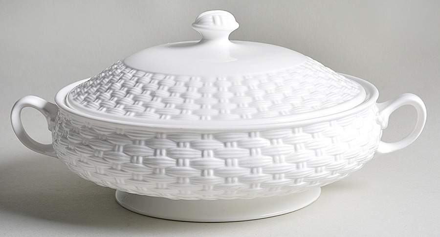 Basketweave Round Covered Vegetable by Belleek Pottery (Ireland)-1