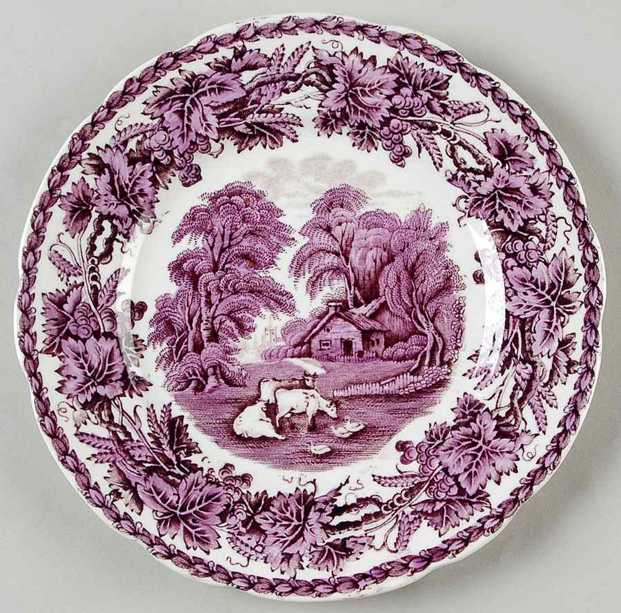 British Scenery Purple (No Embossed Edge) Bread & Butter Plate by Booths-1