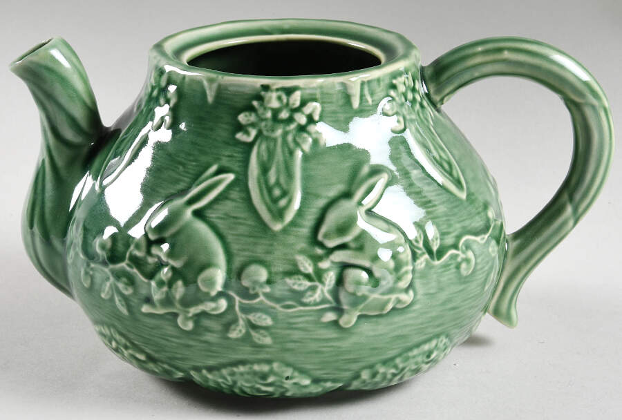 Rabbit Green Teapot No Lid by Bordallo Pinheiro-1