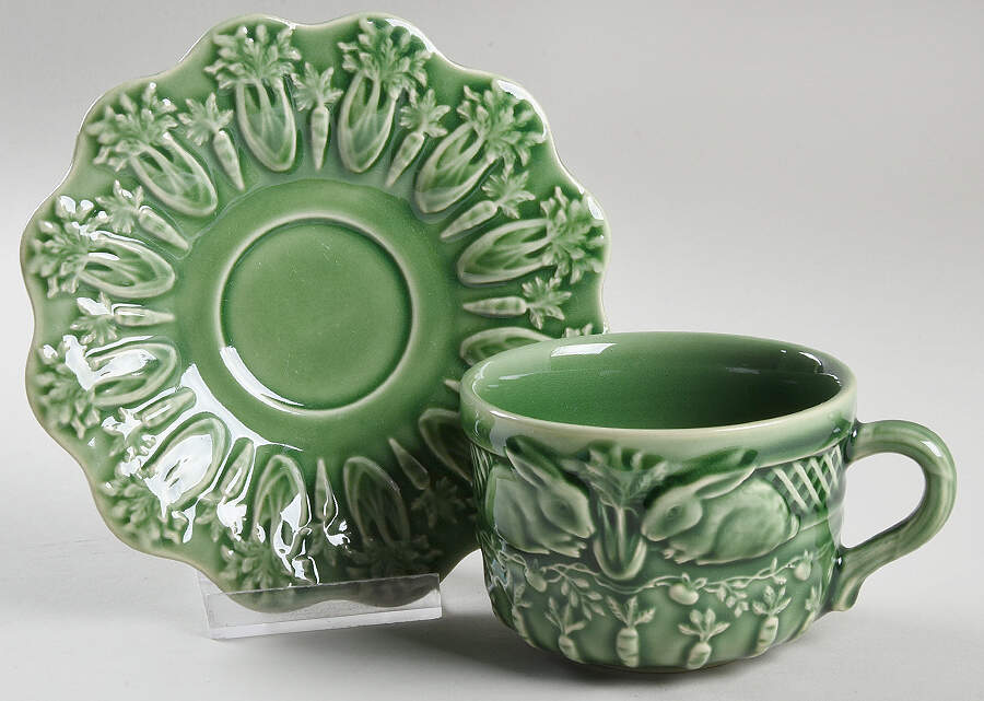 Rabbit Green Flat Cup & Saucer Set by Bordallo Pinheiro-1