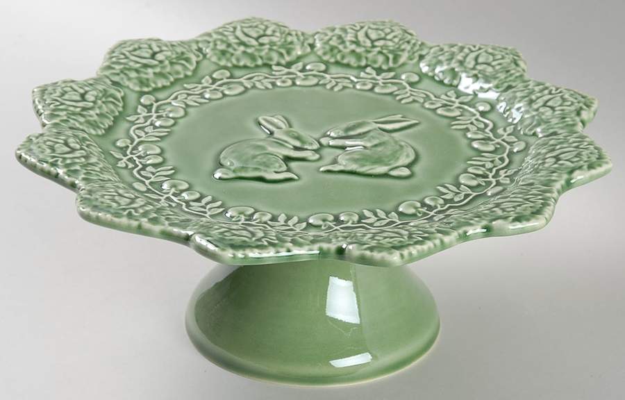 Rabbit Green 8" Diameter Pedestal Cake Stand by Bordallo Pinheiro-1