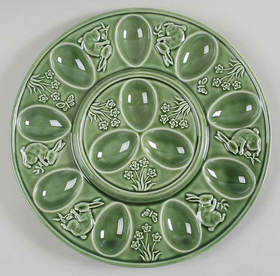 Rabbit Green Deviled Egg Plate by Bordallo Pinheiro-1