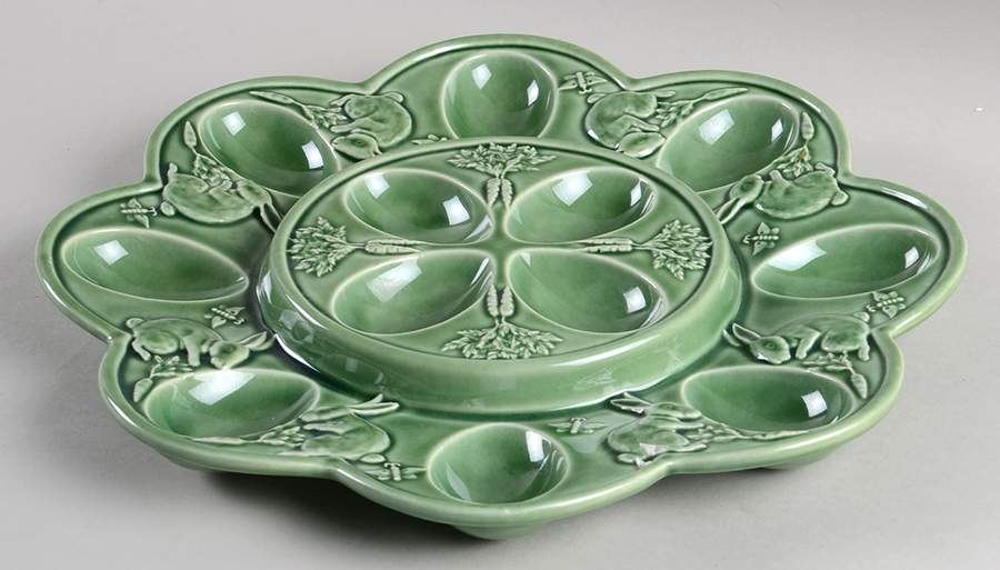 Rabbit Green Deviled Egg Plate by Bordallo Pinheiro-1