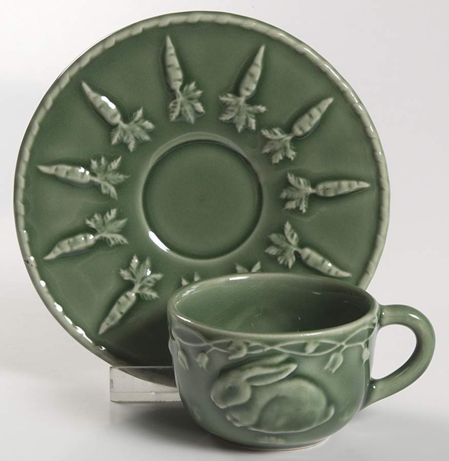 Rabbit Green Flat Demitasse Cup & Saucer Set by Bordallo Pinheiro-1
