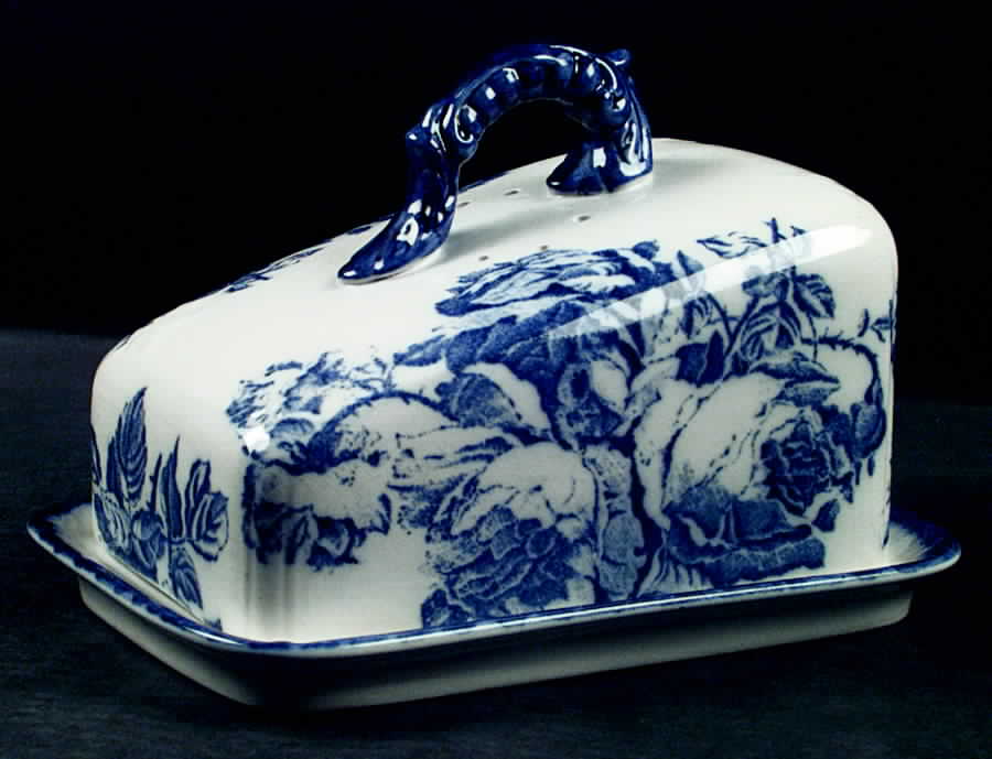 Flow Blue Cheese Dish with Lid (Wedge) by Blakeney-1