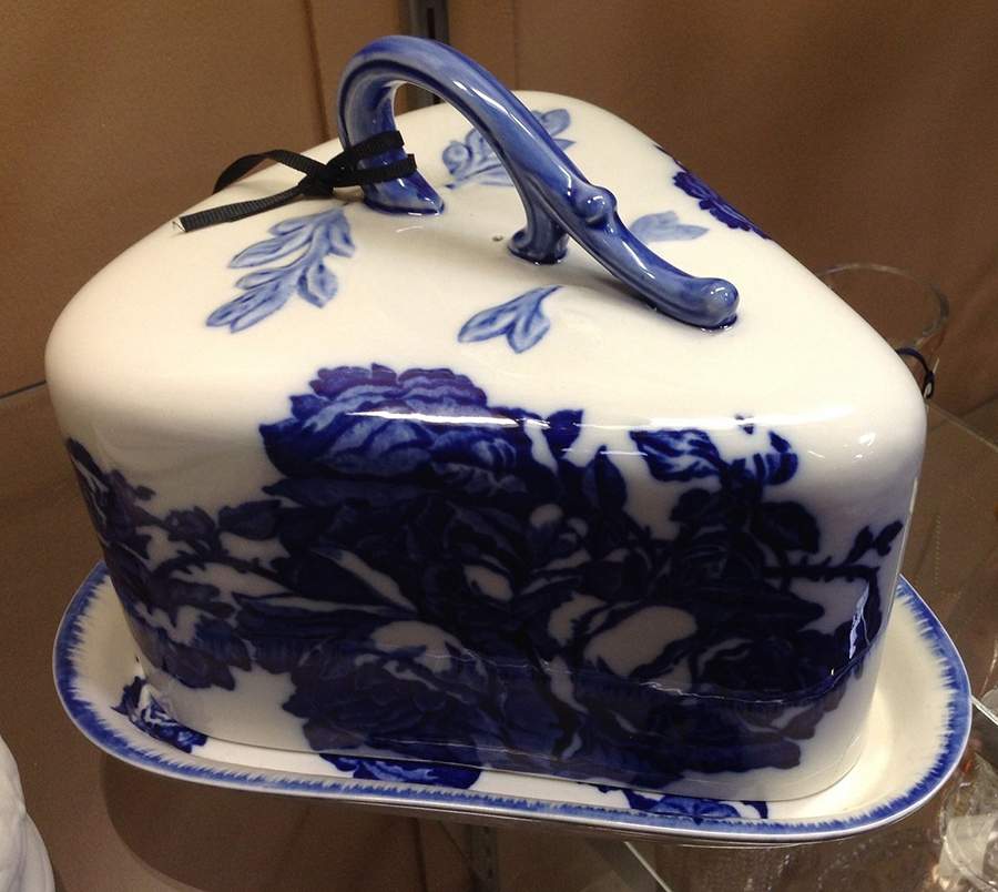 Flow Blue Cheese Dish with Lid (Wedge) by Blakeney-1