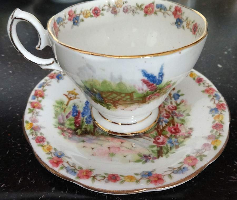 Rose Cottage Footed Cup & Saucer Set by Bell China-1