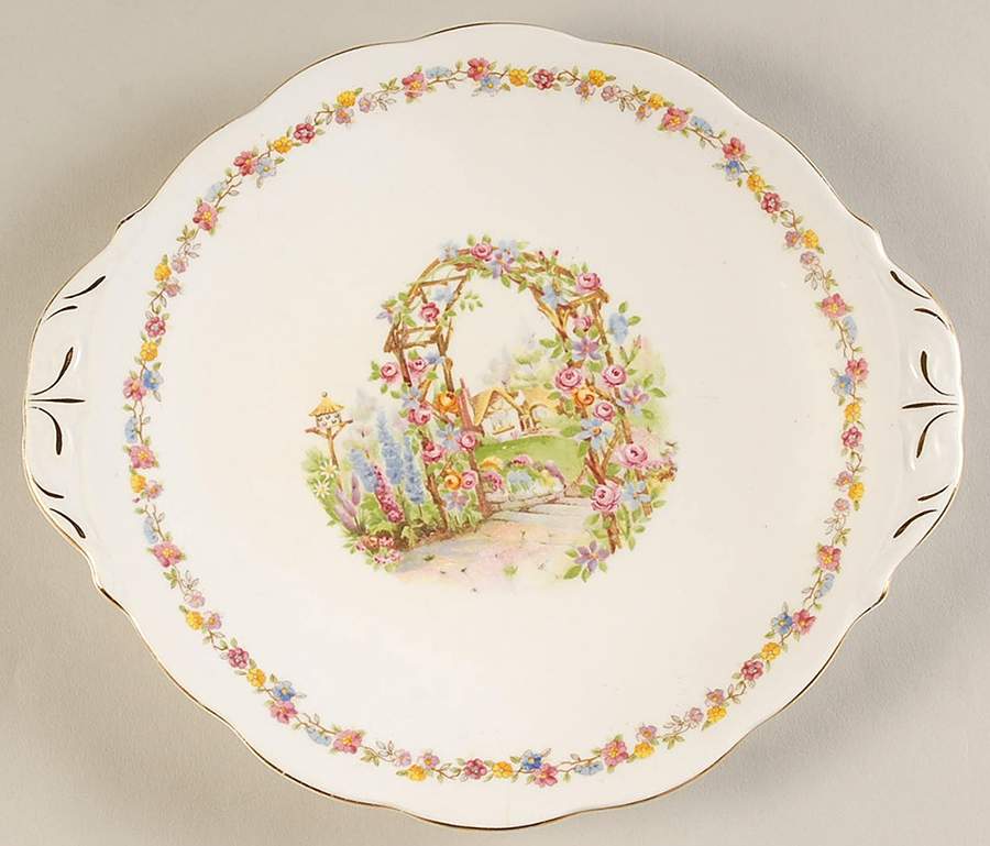 Rose Cottage Handled Cake Plate by Bell China-1