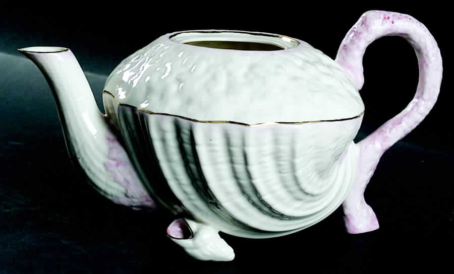 Neptune Pink (Gold Trim) Teapot No Lid by Belleek Pottery (Ireland)-1