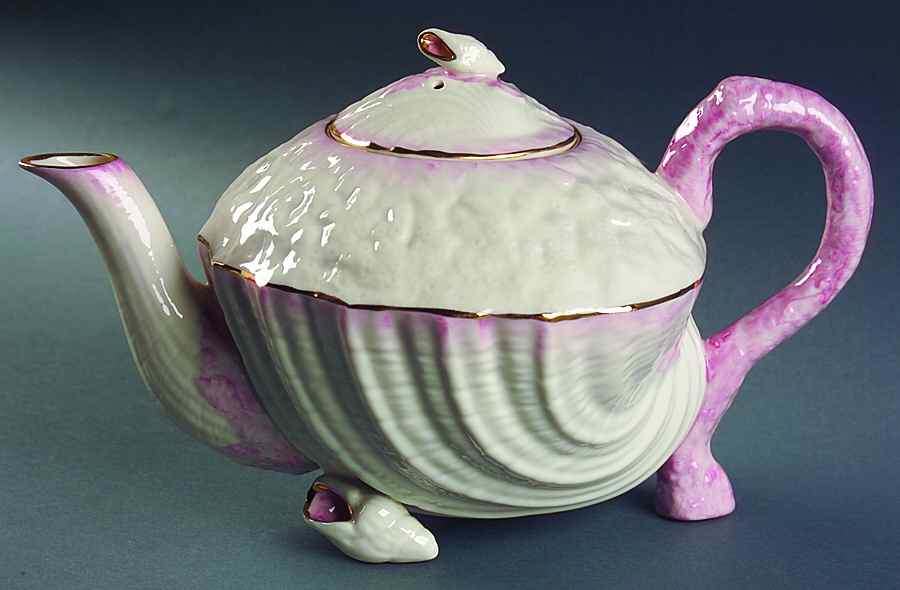 Neptune Pink (Gold Trim) Teapot & Lid by Belleek Pottery (Ireland)-1