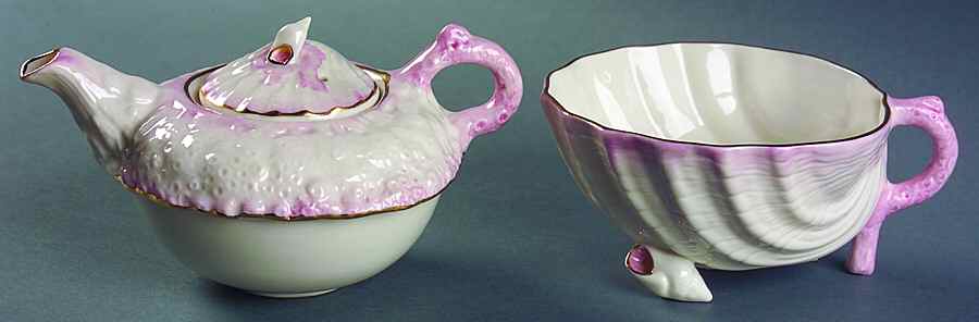 Neptune Pink (Gold Trim) Individual Teapot & Lid with Cup by Belleek Pottery (Ireland)-1