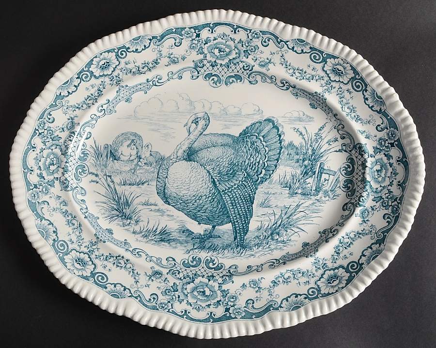 Lincoln Bluegreen 19" Oval Serving Platter by Bishop & Stonier-1