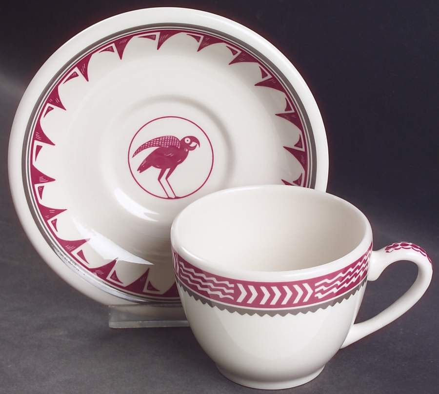 Ancient Mimbreno Indian-Burgundy (Replica) Flat Cup & Saucer Set by Pipestone-1