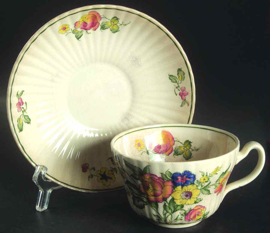Old Country Sprays (Ribbed) Flat Cup & Saucer Set by Booths-1