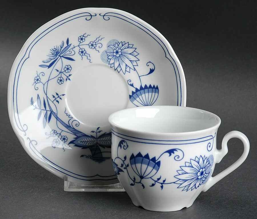 Blue Onion (Light Blue) Flat Cup & Saucer Set by Bohemia Ceramic Works-1