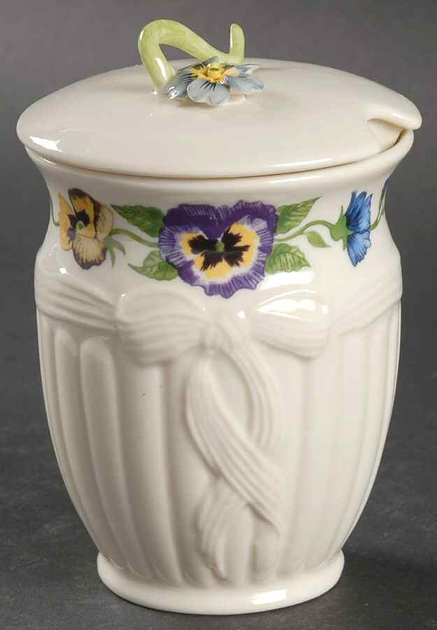 Enchanted Garden (Giftware) Jam/Jelly & Lid by Belleek Pottery (Ireland)-1