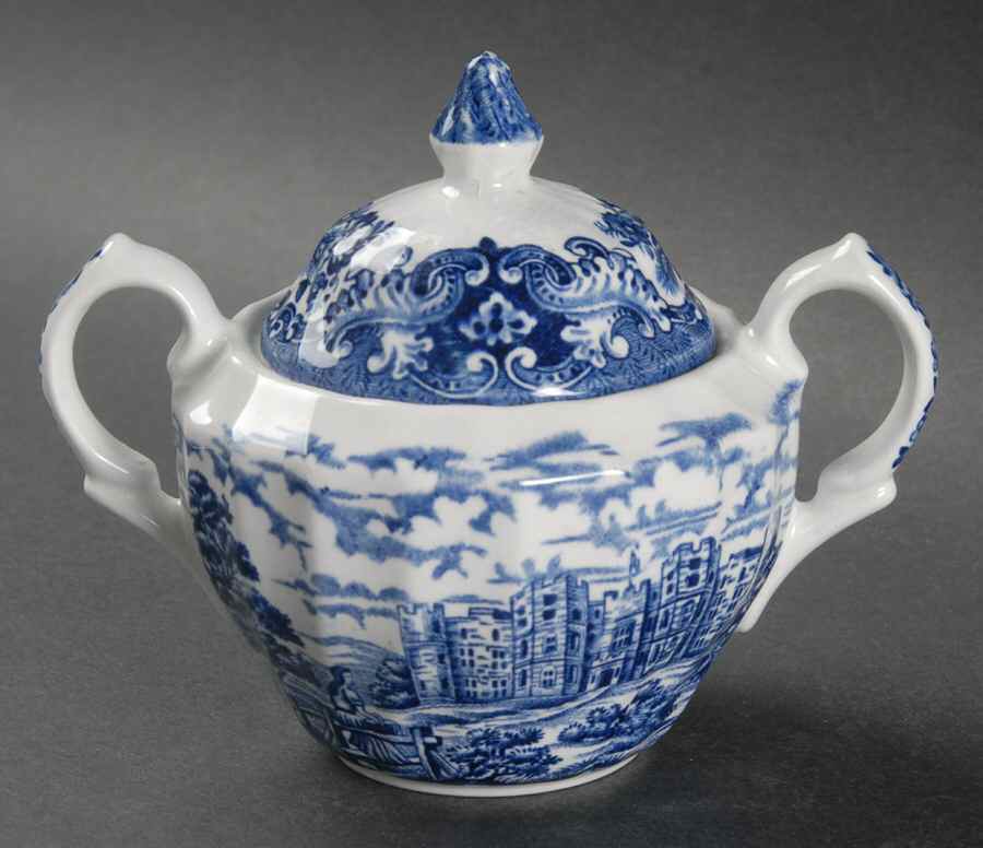 Olde Country Castles Blue Sugar Bowl & Lid by British Anchor-1