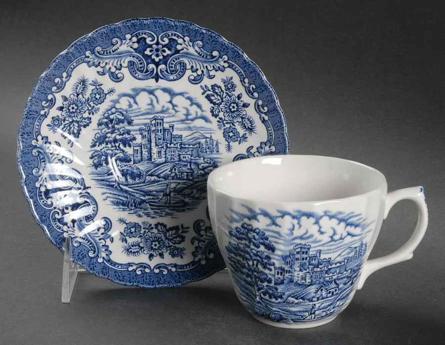 Olde Country Castles Blue Flat Cup & Saucer Set by British Anchor-1