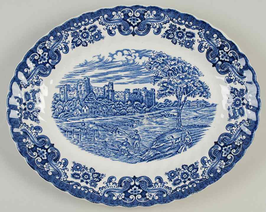 Olde Country Castles Blue 12" Oval Serving Platter by British Anchor-1