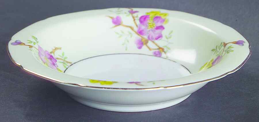 Apple Blossom (White Center, Cream Rim) Rim Fruit/Dessert (Sauce) Bowl by Black Knight-1