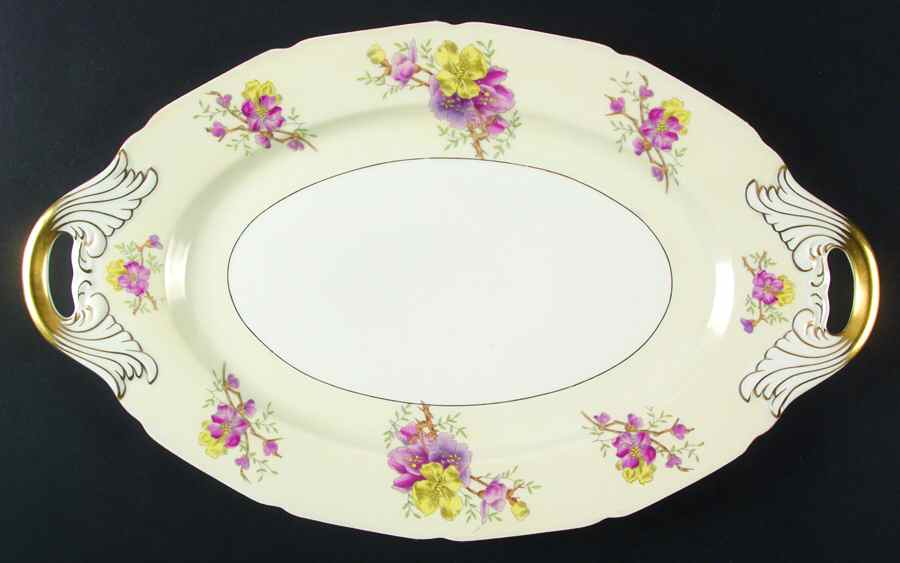 Apple Blossom (White Center, Cream Rim) 18" Oval Serving Platter by Black Knight-1