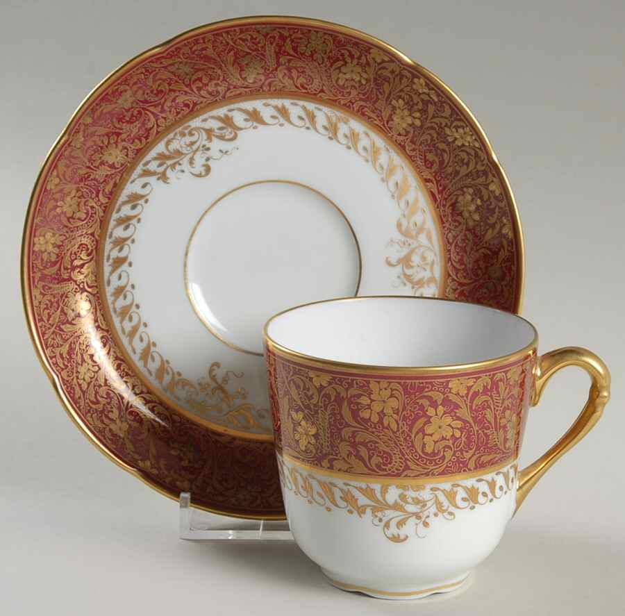Eden Crimson Flat Cup & Saucer Set by Bernardaud-1