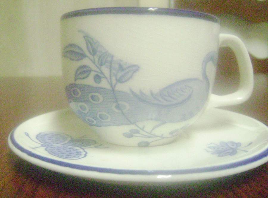 Paon Bleu Flat Cup & Saucer Set by Boch-1