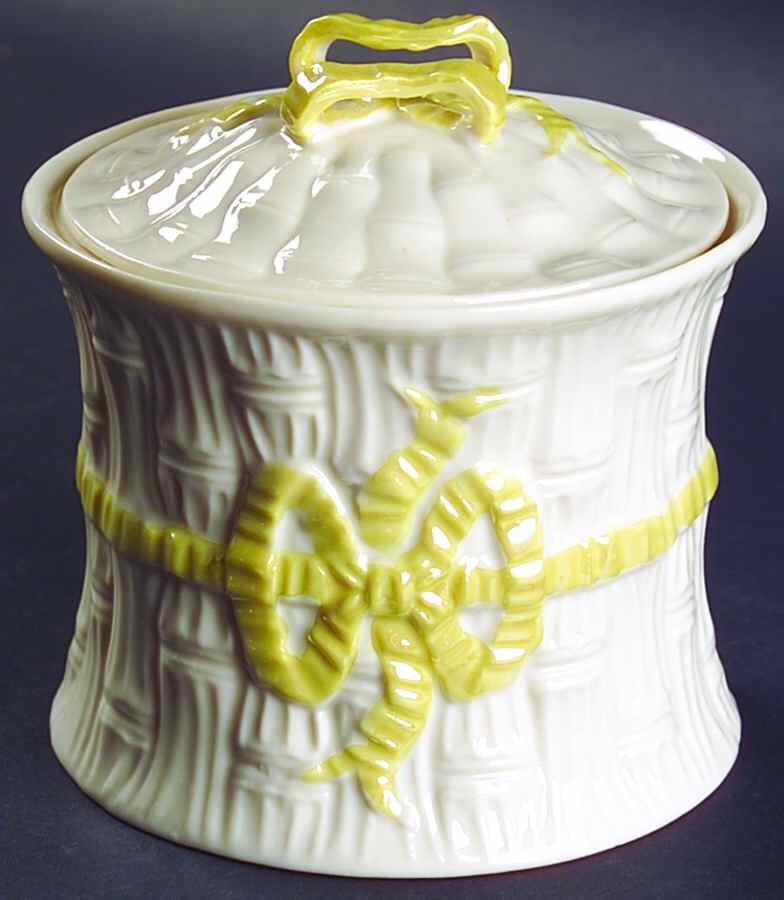 Ribbon Biscuit Barrel & Lid by Belleek Pottery (Ireland)-1