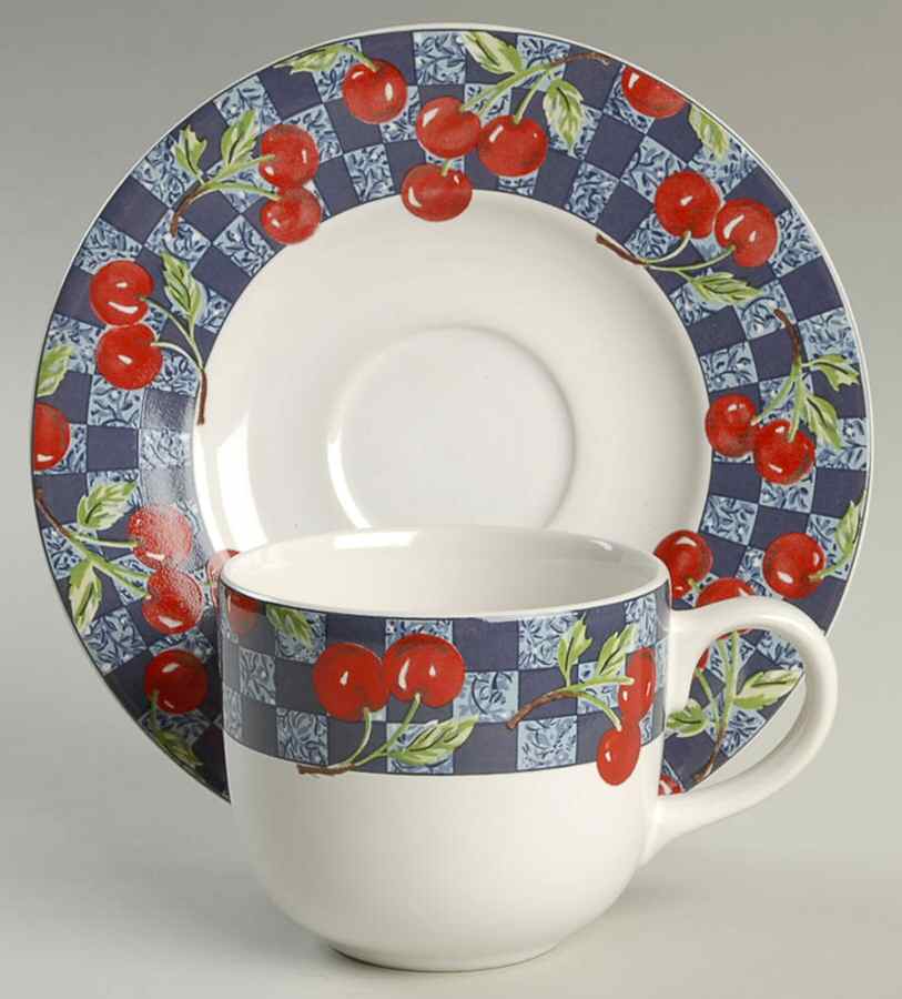 Cherries Flat Cup & Saucer Set by Block-1