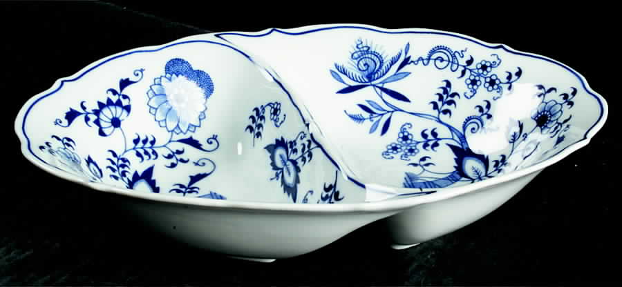 Blue Danube (2001 Anniversary Stamp) 11" Oval Divided Vegetable Bowl by Blue Danube (Japan)-1
