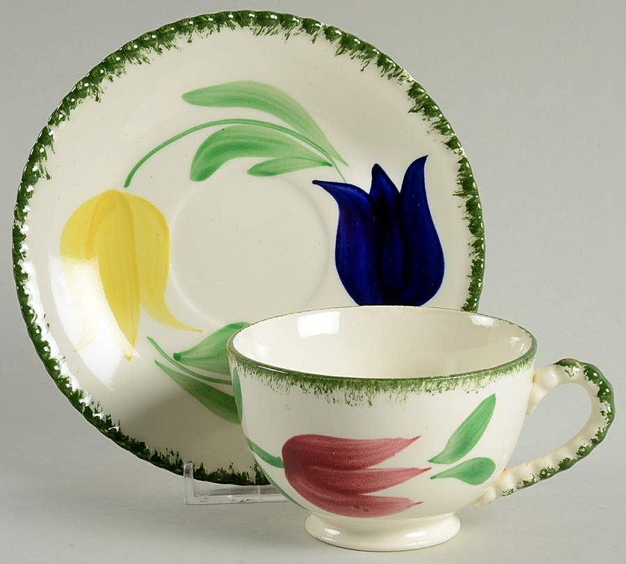 Dutch Tricolor Flat Cup & Saucer Set by Blue Ridge Southern Pottery-1