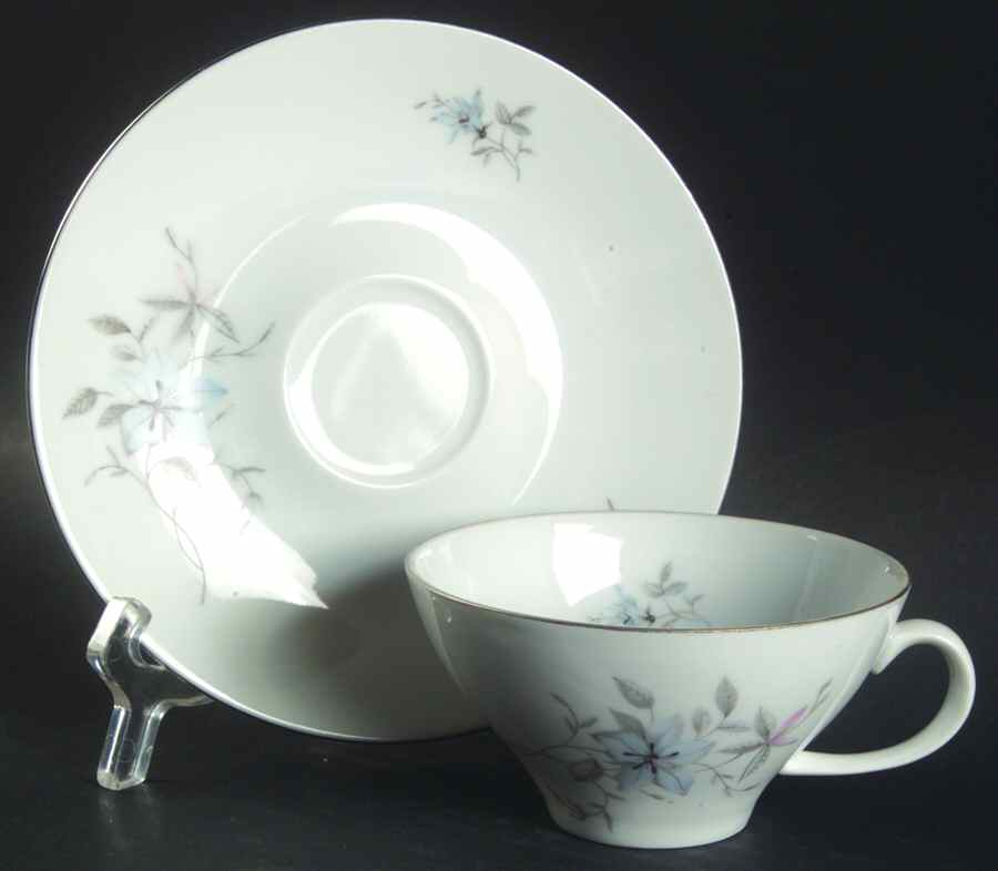 Blue Fantasy (Platinum Trim) Flat Cup & Saucer Set by Bohemia Ceramic Works-1