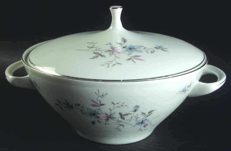 Blue Fantasy (Platinum Trim) Round Covered Vegetable by Bohemia Ceramic Works-1