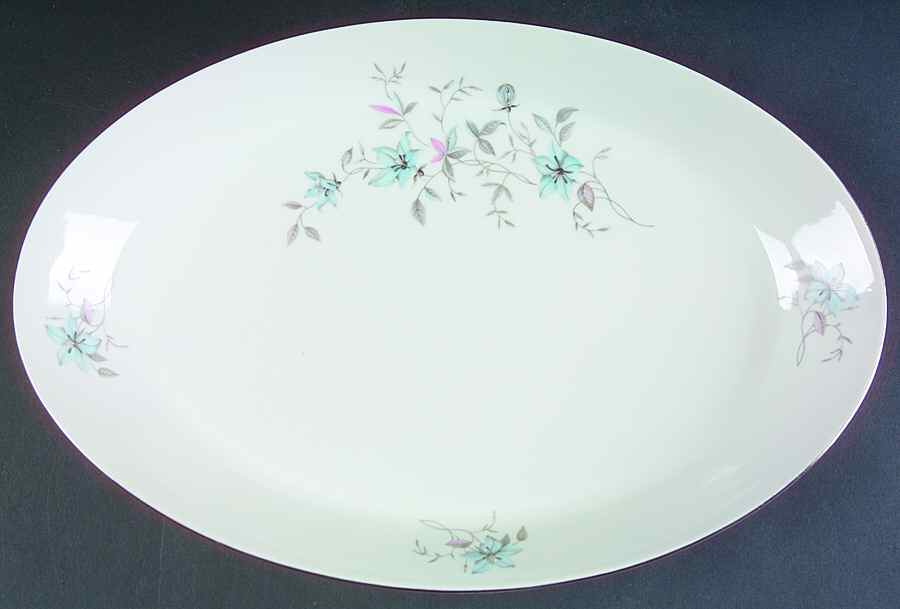 Blue Fantasy (Platinum Trim) 14" Oval Serving Platter by Bohemia Ceramic Works-1