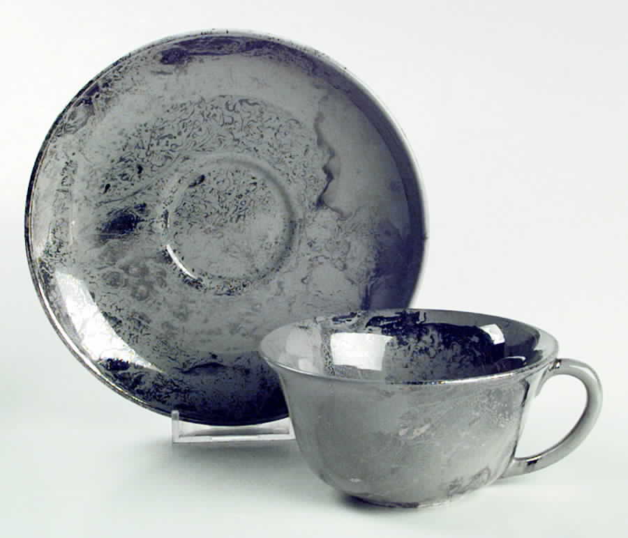 Surf Ballet (Gray & Platinum) Flat Cup & Saucer Set by Sascha Brastoff-1