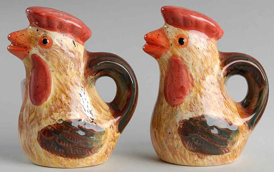Red Check Rooster Figural Salt & Pepper Set by Baum Brothers-1