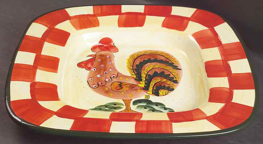 Red Check Rooster 12" Square Dish by Baum Brothers-1