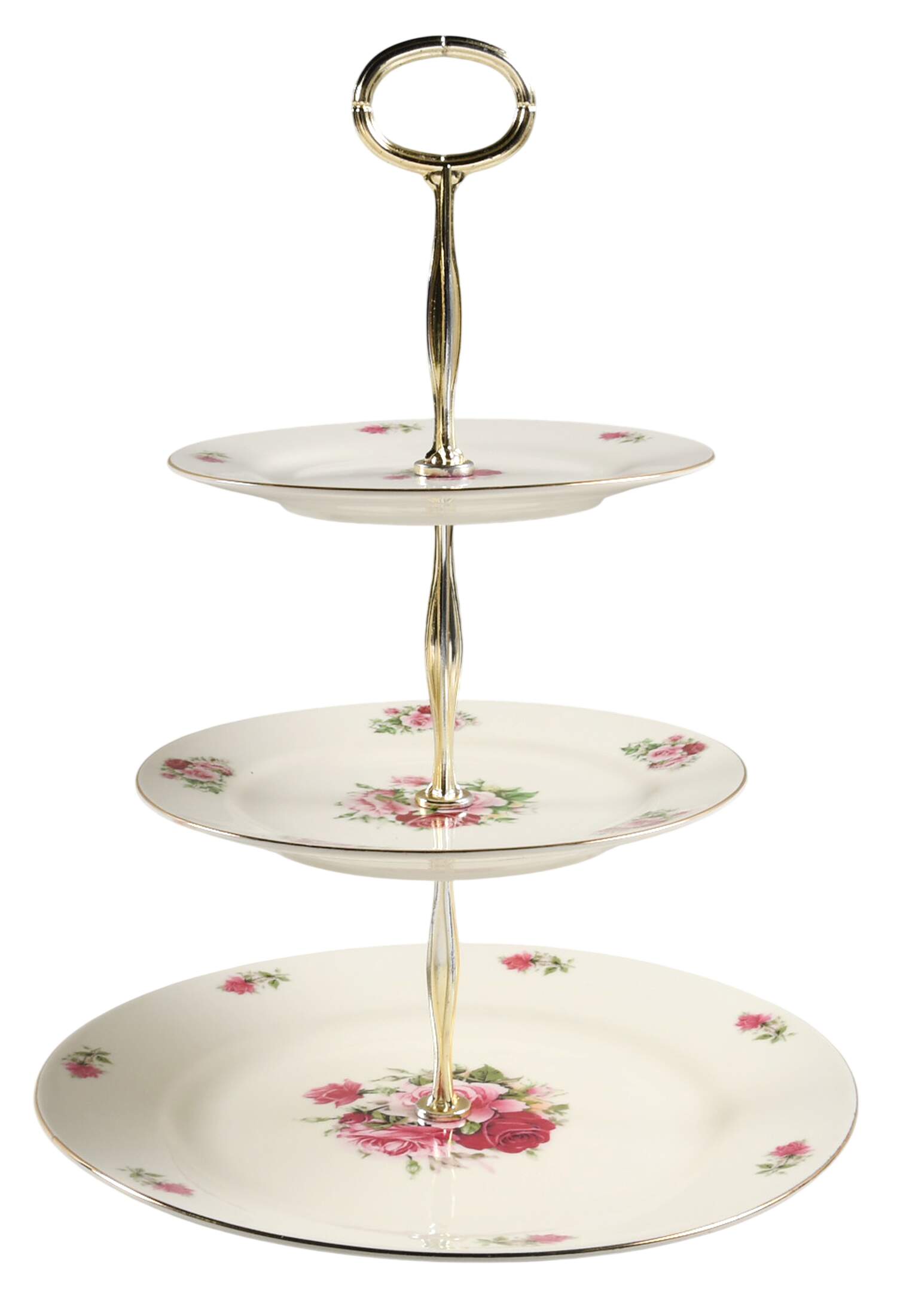 Victorian Rose 13 7/8"-14 1/4" 3-Tiered Serving Tray(DP,SP,BB) HC by Baum Brothers-1
