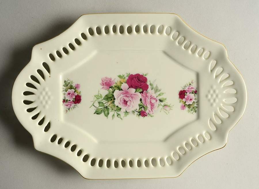 Victorian Rose 10" Pierced Oblong Tray by Baum Brothers-1