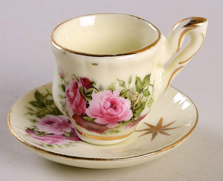 Victorian Rose Miniature Cup and Saucer Set by Baum Brothers-1
