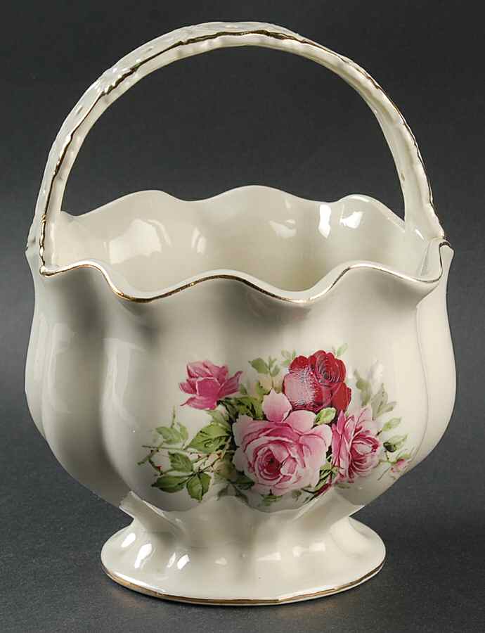 Victorian Rose 7" Handled Basket by Baum Brothers-1