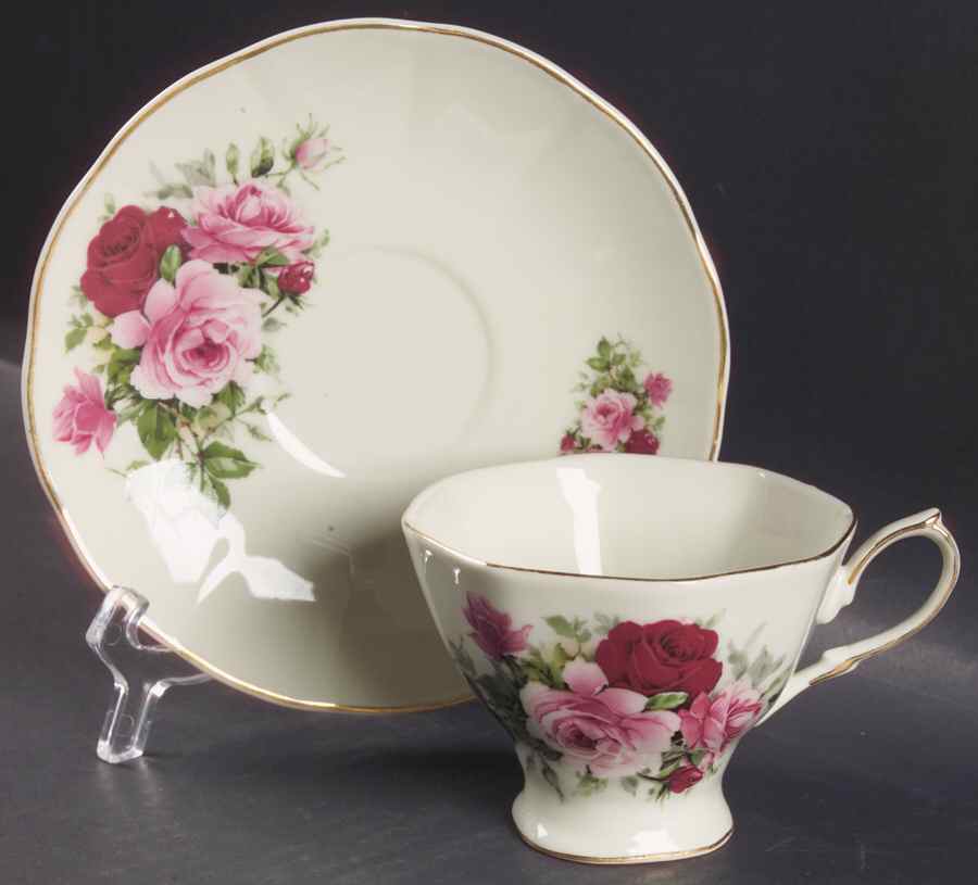 Victorian Rose Footed Cup & Saucer Set by Baum Brothers-1