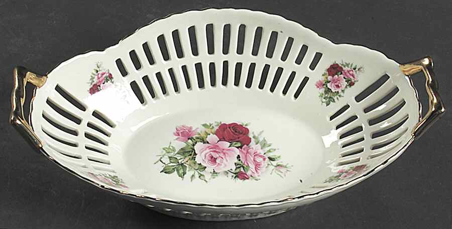 Victorian Rose 11" Oval Pierced Basket by Baum Brothers-1